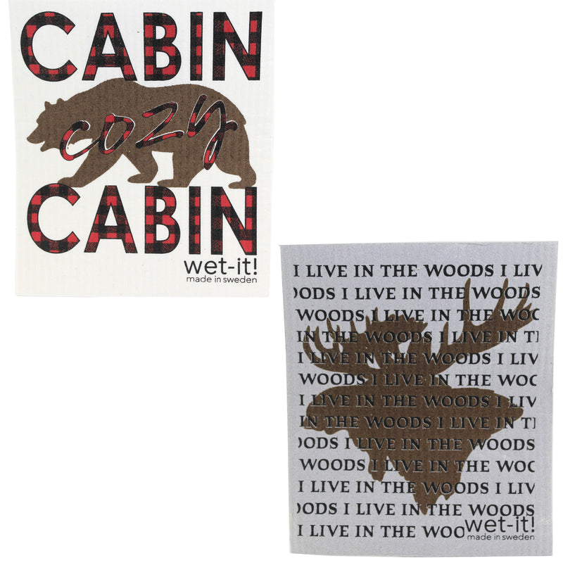 Woods And Cozy Cabin Wet-It Set - Two Swedish Dishcloths 7.75 Inch, Cellulose - Eco Friendly W1034*W2113 (52184)