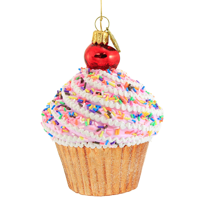 Huras Rainbow Sprinkled Cupcake Glass Ornament Sweets Pastry Cake S543