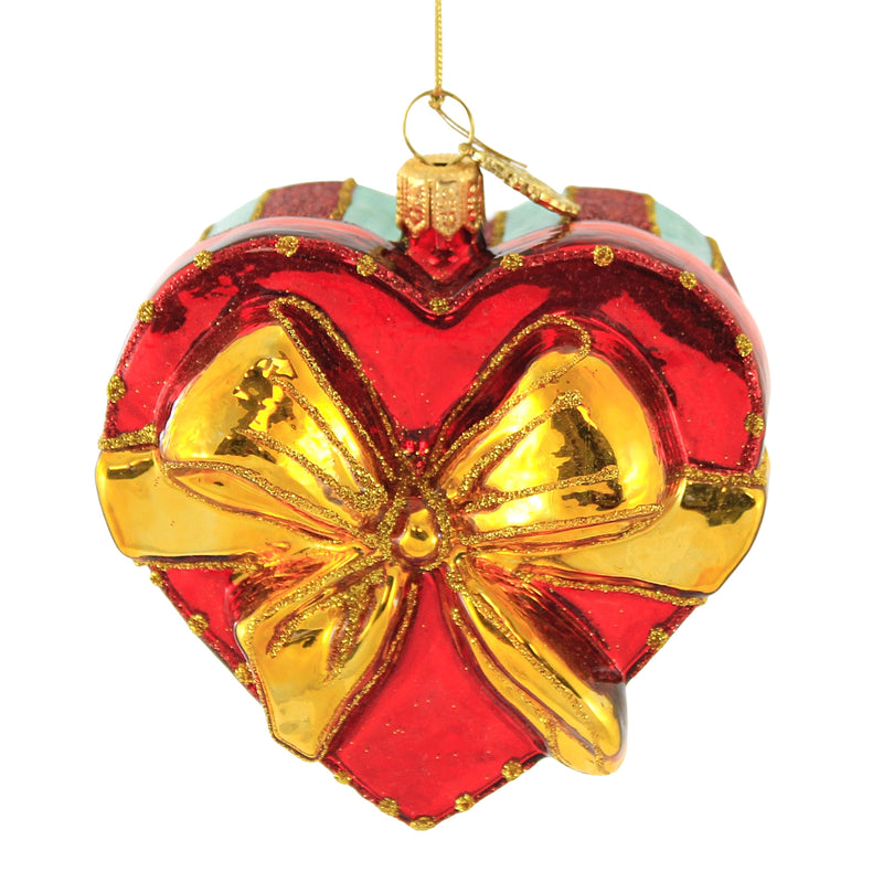 Huras Red & Gold Heart Shaped Box Glass Ornament Valentines Love S841 (52236)