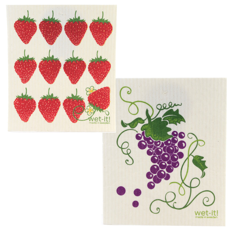 Swedish Dish Cloth Grapevine & Strawberries Fabric Eco Friendly W301*W308
