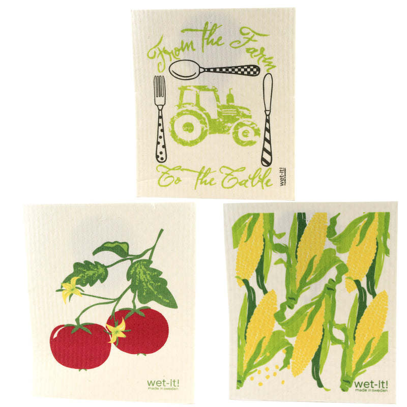 Swedish Dish Cloth Farm To Table Corn Tomato Fabric Eco Friendly W214*W202*W204