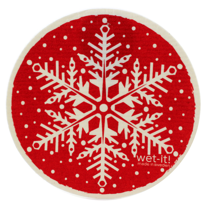 Swedish Dish Cloth Poinsettia Snowflakes Round - - SBKGifts.com