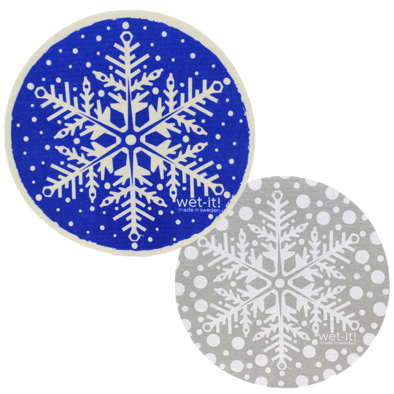 Swedish Dish Cloth Gray And Blue Snowflakes Round Eco Friendly Wr1019*Wr1021 (52294)