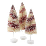 Christmas Candy Cane Bottle Brush Trees Set Of Three Snow Glittered Lc0691 (52372)