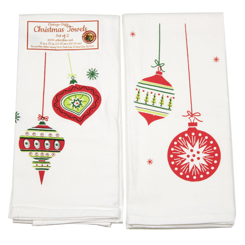Decorative Towel Vintage Shiny Ornaments Set/2 Christmas Brite Retro 100% Vl9483s (52377)