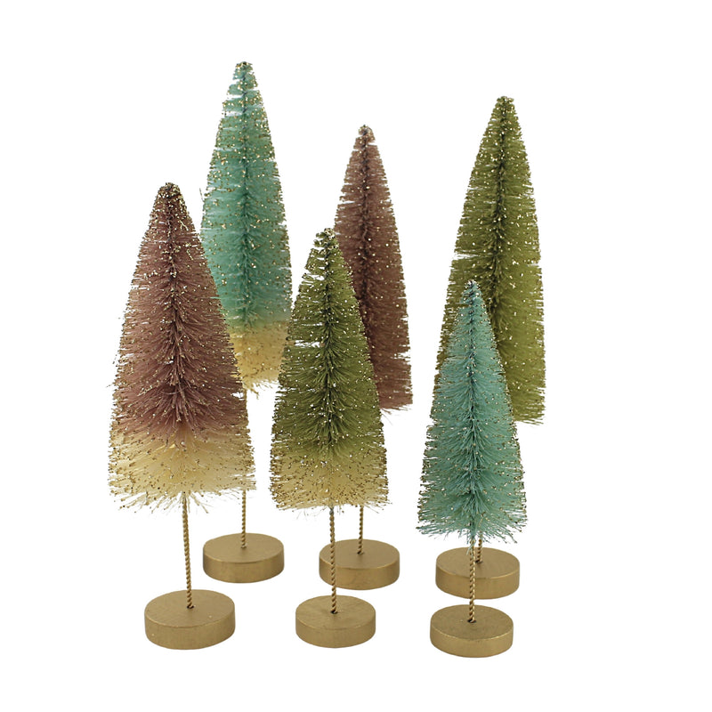 Christmas Pastel Forest Bottle Brush Tree Plastic Gold Glittered Lc0694 (52379)