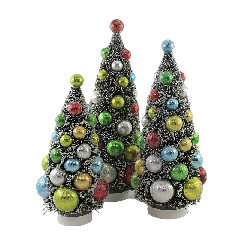 Christmas Merry & Bright Bottle Brush Plastic Set Of 3 Snow Covered Lc8415