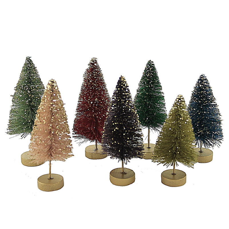 (52399) Christmas Jewel-Tone Mini Bottle Brush, 4.25 Inch, Trees Glittered Gold Lc0664