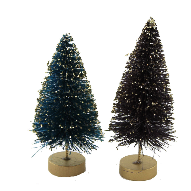 Christmas Jewel-Tone Mini Bottle Brush Plastic Trees Glittered Gold Lc0664 (52399)