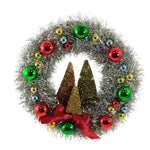 Holiday Ornament Merry & Bright Tinsel Wreath Plastic Three Gold Trees Lc0683