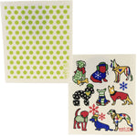 Swedish Dish Cloth Green Dots & Christmas Dogs Fabric Eco Friendly W1032*W446 (52465)