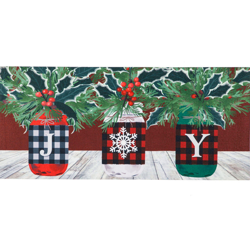 Christmas Trio Of Joy Mason Jars Mat Rubber Sassafras Rustic Holly Pine 431893 (52502)