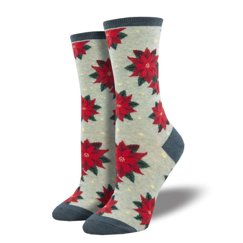 Novelty Socks Red Poinsettia Nylon Christmas Flower Wnc2411
