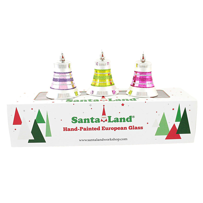 Santa Land Yuletide Confetti Bells Set / 3 - Box Set Of 3 Glass Ornaments 4 Inch, Glass - Ornament Christmas Set Boxed 21E1000 (52595)