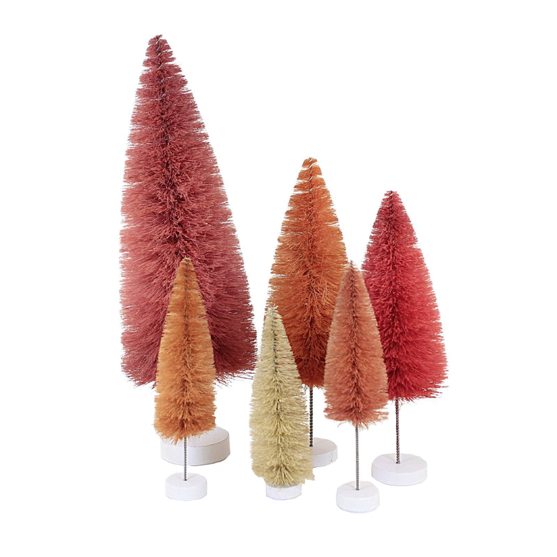 Christmas Rainbow Tree Pink Set / 6 Sisal Putz  Village  Bottle Brush Ms427p (52628)