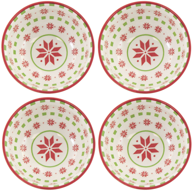 Tabletop Snowflake Mini Snack Bowls Ceramic Vintage Look Pattern A42015