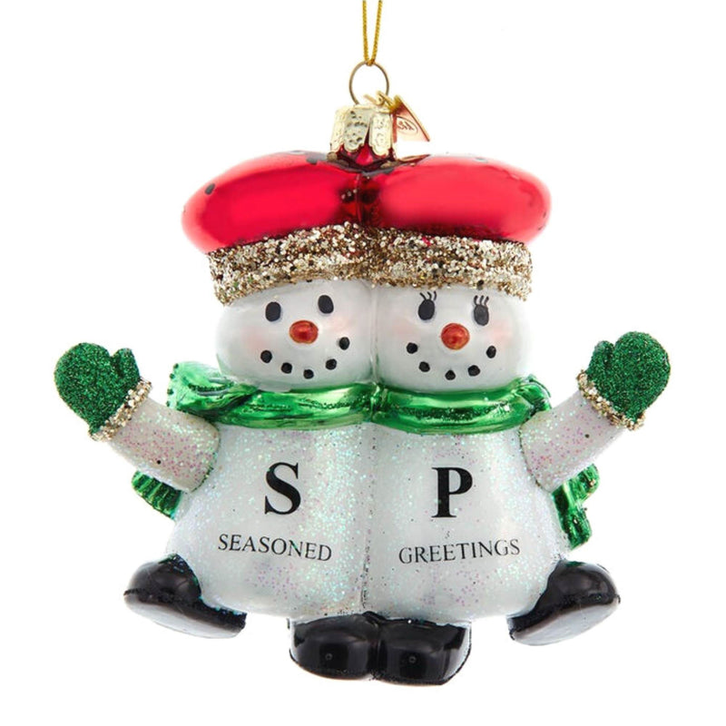 Snowman Salt Pepper Shakers - One Ornament 4 Inch, Glass - Seasoned Greetings Nbx0051 (52694)