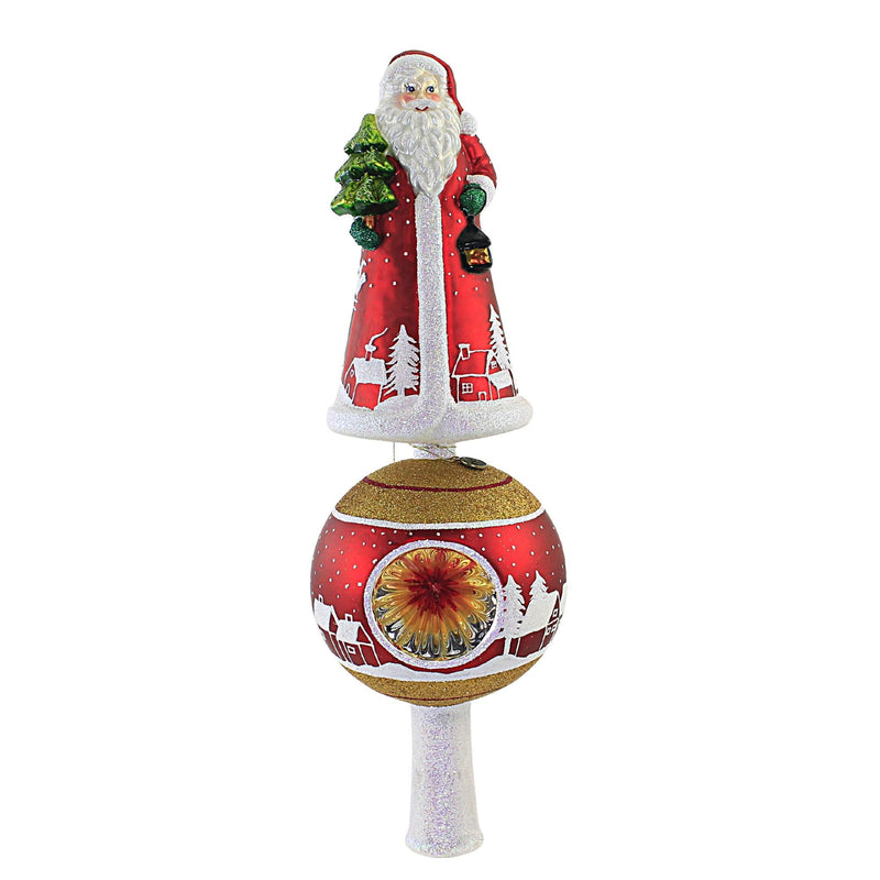 Blu Bom Village Santa Reflector Finial Tree Topper Ball Glittered 2021-293