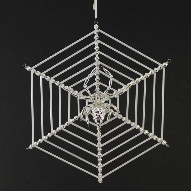 Santa Land Beaded Silver Christmas Spider Glass Ornament Web Czech Luck 21R1010 (52711)
