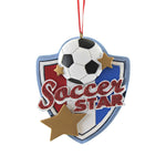 Holiday Ornament Soccer Star Polyresin Shield Ball Star A1905.