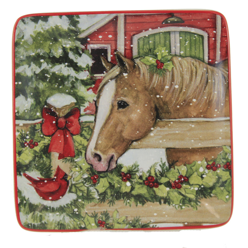 Tabletop Homestead Christmas Canape Set Ceramic Barn Horse Plate 37291 (52969)