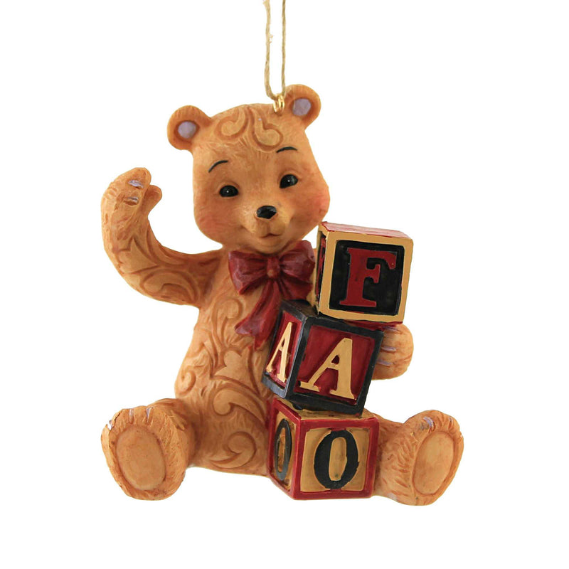 Jim Shore Teddy Bear W/Fao Blocks Orn Polyresin Schwarz Ornament 6009121 (53196)