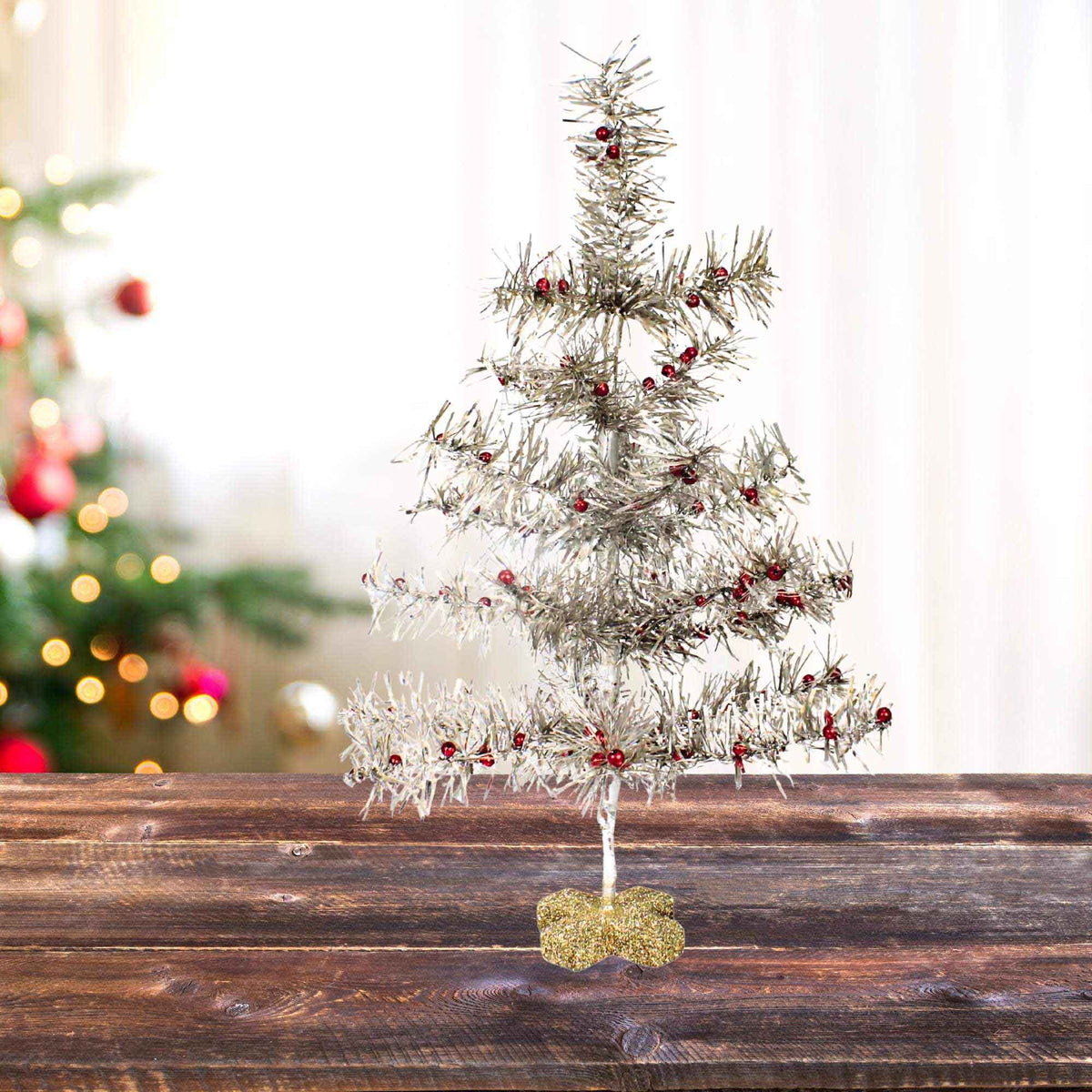 Primitives By Kathy Silver Tinsel Tree Lg - - SBKGifts.com