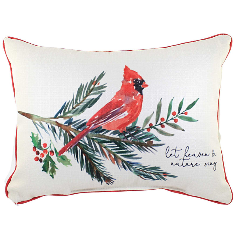 Little Birdie Cardinal On Branch Red Piping - 1 Pillow 19 Inch, Polyester - Bird Home Decor Winter Chr0104. (53577)
