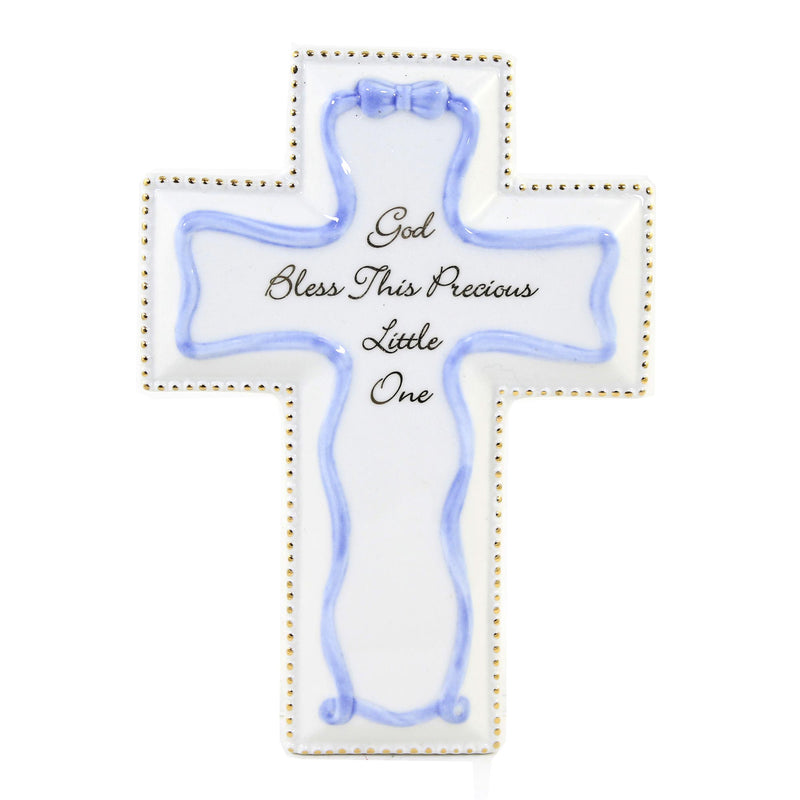 Home Decor Blue God Bless Wall Cross Porcelain Newborn Baby Religious 65878 (53643)