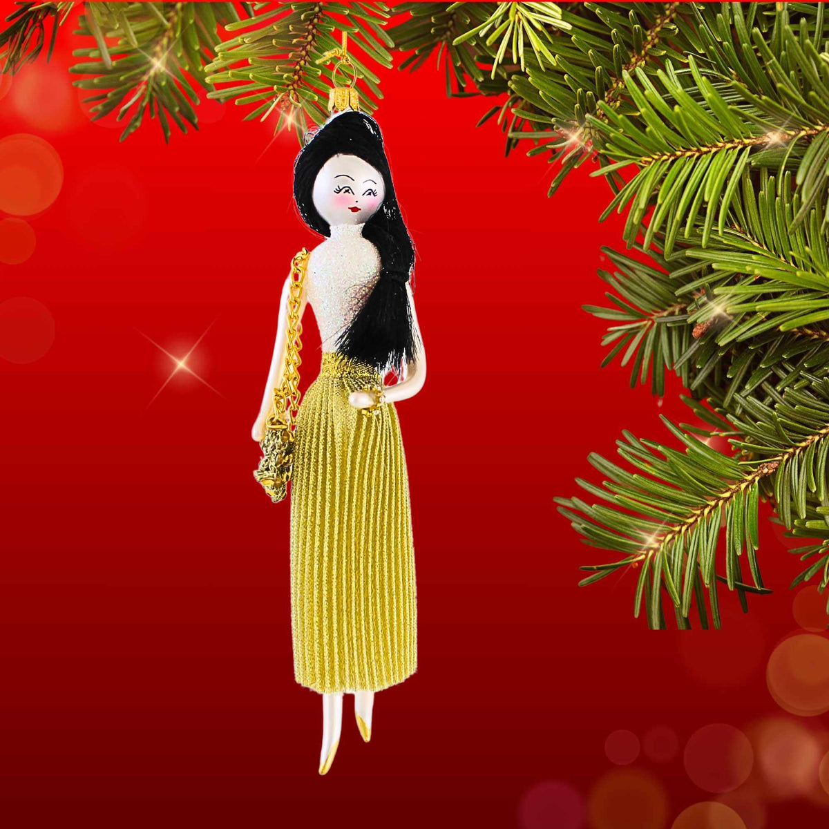 De Carlini Italian Ornaments Elizabeth In Gold Pleated Skirt - - SBKGifts.com