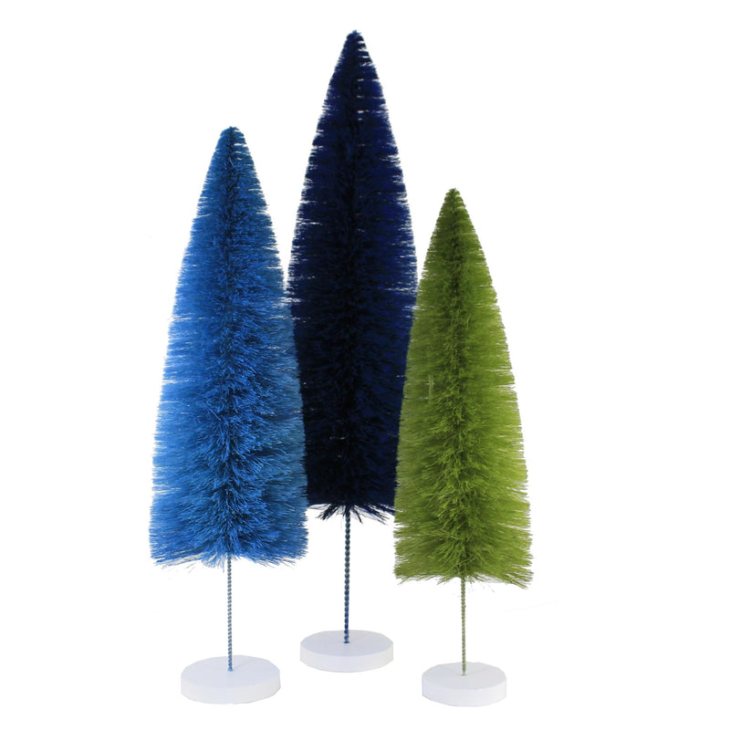 Christmas Blue Rainbow Trees Plastic Set Of 3 Bottle Brush Ms6639b (53723)
