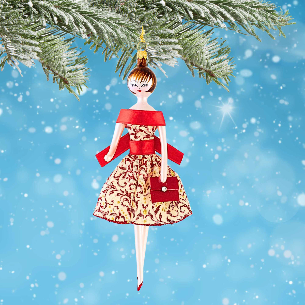 De Carlini Italian Ornaments Kylie In Red & White Dress - - SBKGifts.com