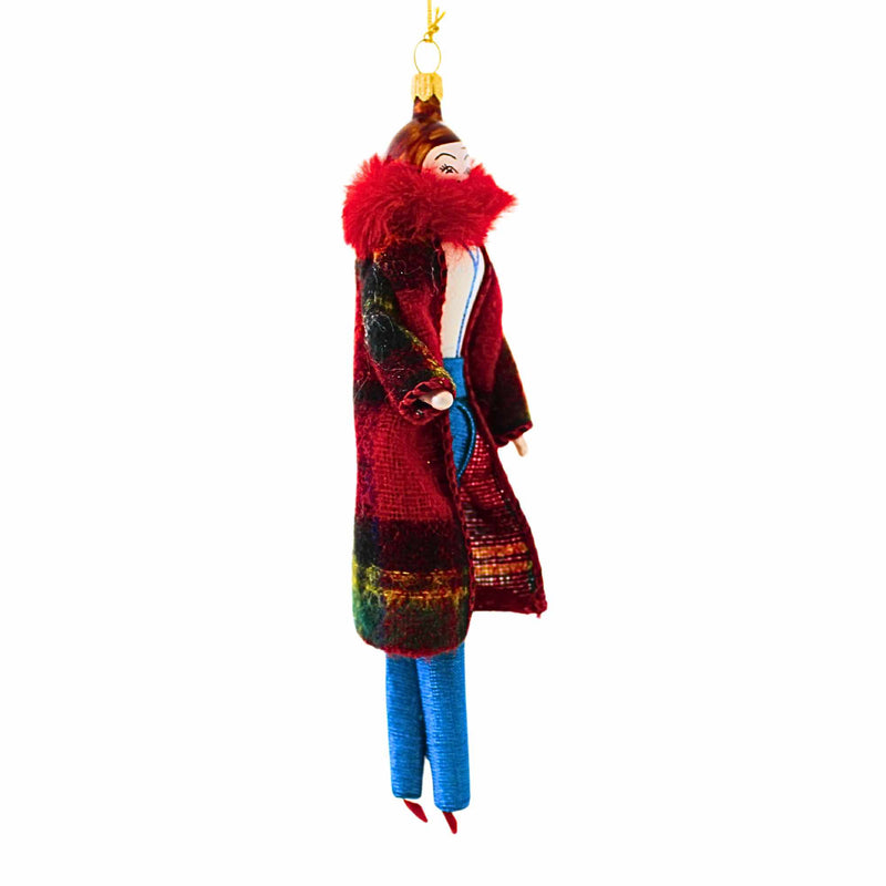 De Carlini Italian Ornaments Kim In Red Flannel Plaid - - SBKGifts.com