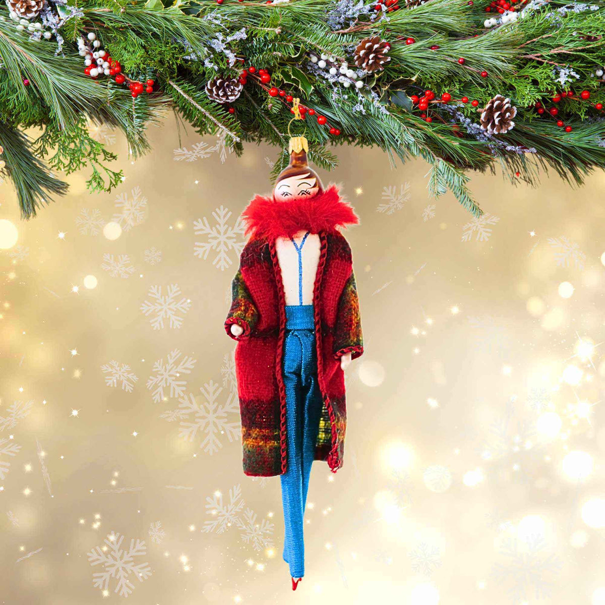 De Carlini Italian Ornaments Kim In Red Flannel Plaid - - SBKGifts.com