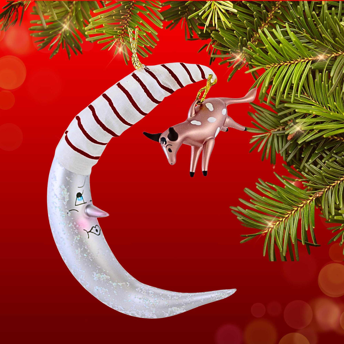 De Carlini Italian Ornaments Cow Jumped Over The Moon - - SBKGifts.com