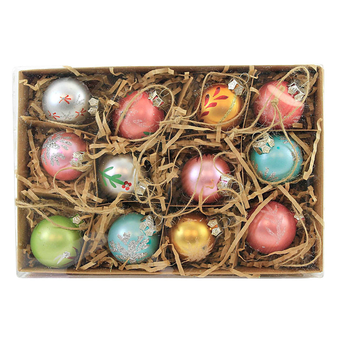 Holiday Ornament 12 Pc Boxed Heirloom - 12 Ornaments 1.5 Inches - Mini -  Go090 - Glass - Multicolored