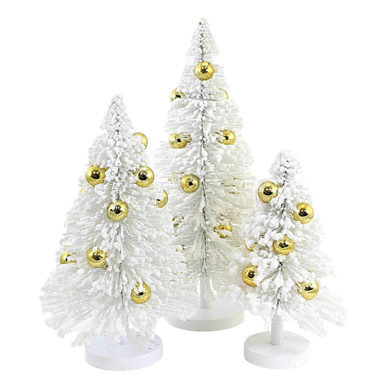 Christmas White Snow Forest Trees Plastic Gold Bottle Brush Cd1412wg (53935)