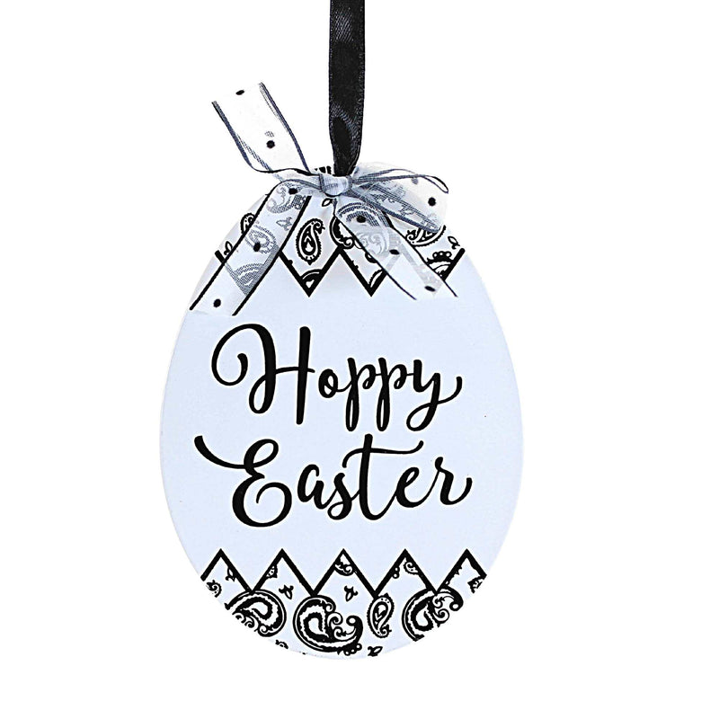 Black White Easter Egg Cutout - Four Metal Ornaments 6 Inch, Metal - Bunny Treats Joy Hunt 20409B (54069)