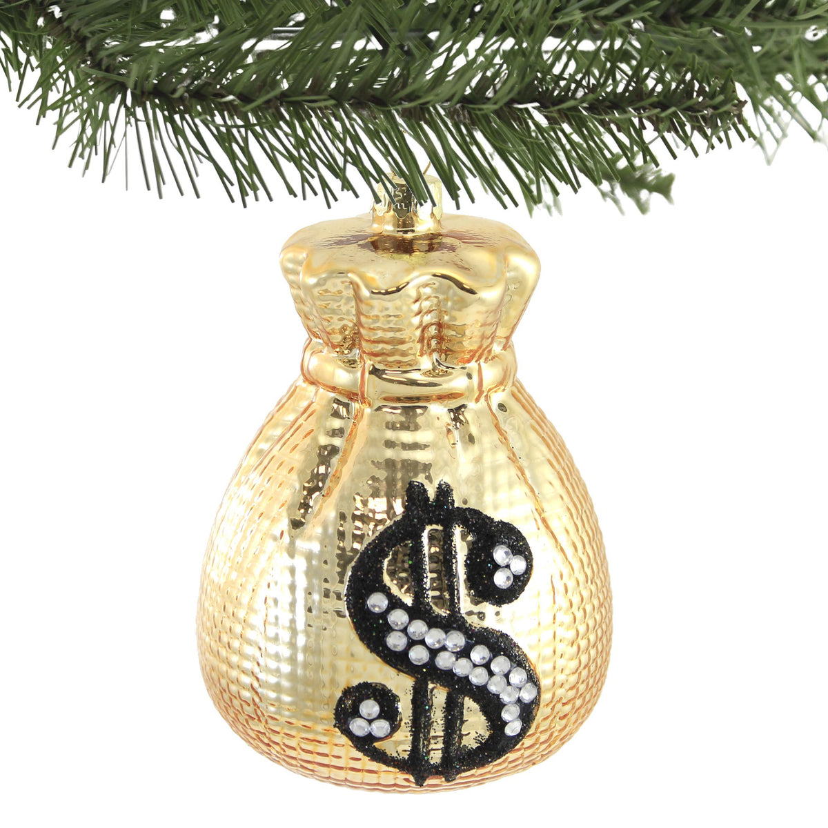christmas tree money ornament Holiday Ornament Money Bag Glass Ornament Wealth Coins Dollars Go8234