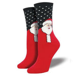 Jolly Claus - 1 Pair Of Women's Socks 14 Inch, Cotton - Crew Womens Christmas Santa Wnc913blk (54254)