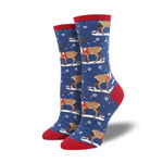 Winter Riendeer - 1 Pair Of Women's Socks 14 Inch, Cotton - Crew Womens Christmas Rudolph Wnc1607den (54260)
