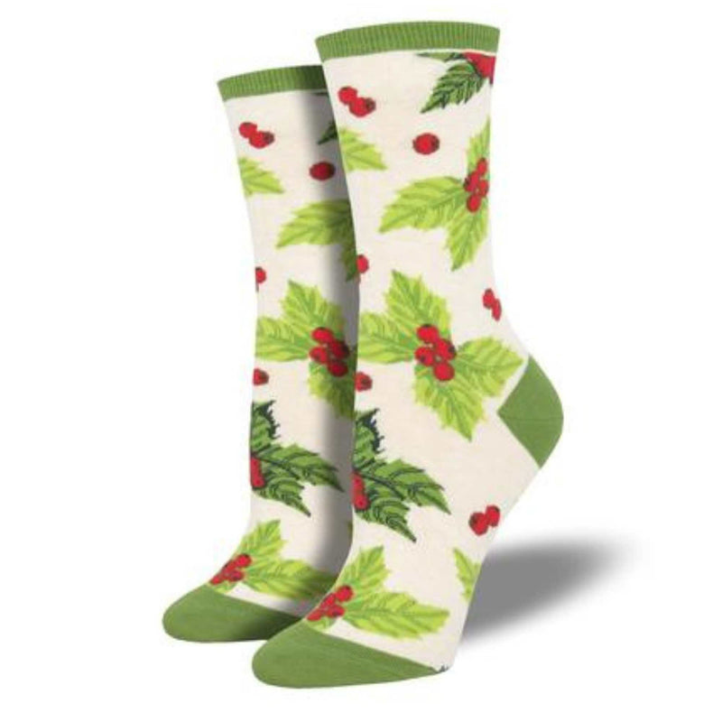 Deck The Halls - 1 Pair Of Women's Socks 14 Inch, Cotton - Crew Womens Christmas Holly Wnc1871hiv (54261)