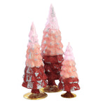 Christmas Red Glitter Gradient Trees Glass Set/3 Decorative Holiday Cd1607r (54299)