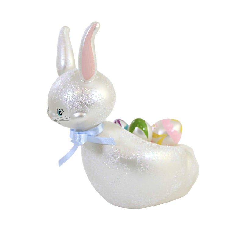 De Carlini Italian Ornaments Freestanding Bunny & Egg Basket - 1 Glass Ornament 6.5 Inch, Glass - Easter Decorate Display Rabbit A1831 (54365)