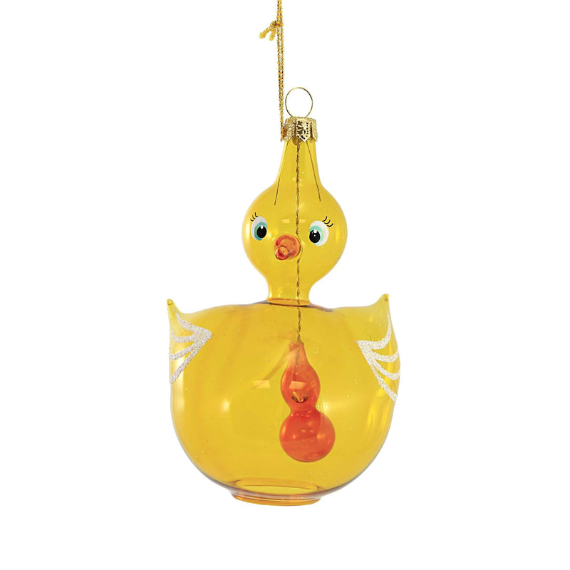 De Carlini Italian Ornaments Golden Duck Bell - 1 Glass Ornament 4.5 Inch, Glass - Ornament Easter Spring Chime A2107 (54379)