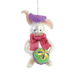 De Carlini Italian Ornaments Bunny With Striped Egg - 1 Glass Ornament 4.25 Inch, Glass - Ornament Easter Spring  Artist A5462uav (54387)