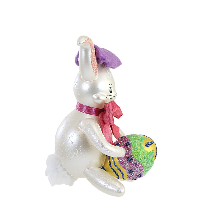 De Carlini Italian Ornaments Bunny With Striped Egg - - SBKGifts.com