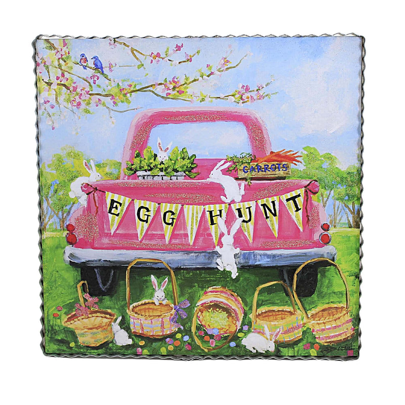 Round Top Collection Egg Hunt Print Wood Easter Bunny Truck Baskets E22069 (54624)
