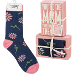 Box Sign And Sock Set - One Box Sign, One Pair Of Socks 4.5 Inch, Wood - Mother's Day Socks 108486 (54625)