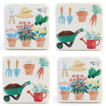 Gardening Coaster Set/4 - Four Coasters 4 Inch, Resin - Flowers Hat Wheel Barrow Cg175957 (54632)